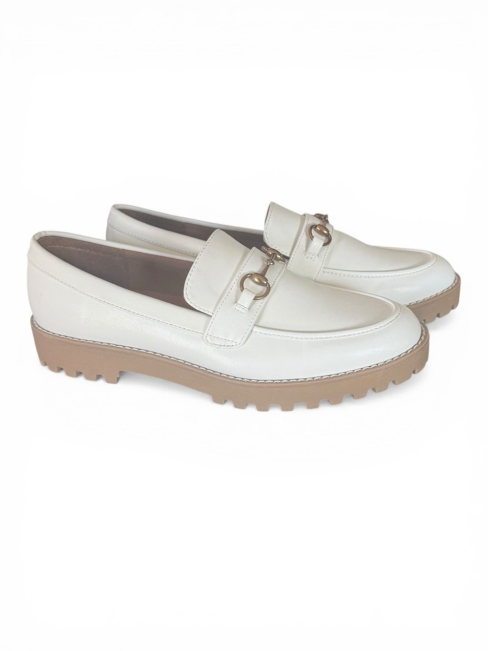 A New Day NWOB Ivory Lug Sole Loafers with Gold Bit Detail, Women’s 10
